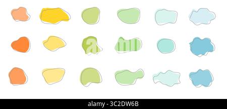Set colorato a forma di blob organico. Raccolta di oggetti isolati vettoriali di forme irregolari liquide. Illustrazione Vettoriale