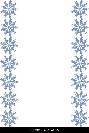 Elegante cornice vettoriale con disposizione verticale di fiocchi di neve stilizzati in una tonalità blu tenue, perfetta per design a tema invernale o inviti alle vacanze. Illustrazione Vettoriale