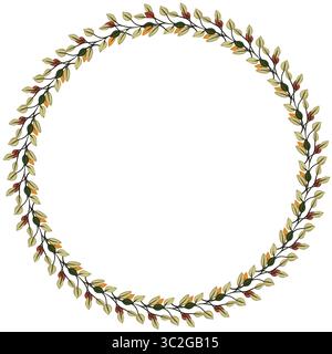 Elegante cornice circolare vettoriale con foglie autunnali e frutti di bosco, perfetta per i design autunnali. Illustrazione Vettoriale