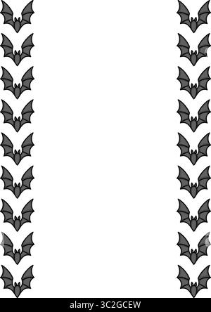 Elegante design con bordo vettoriale caratterizzato da un motivo ripetuto di pipistrelli stilizzati, perfetto per inviti di Halloween o progetti a tema gotico. Illustrazione Vettoriale