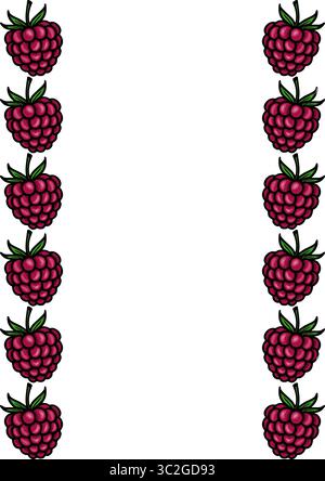 Un'affascinante illustrazione vettoriale con bordi verticali di lamponi meticolosamente dettagliati, perfetta per aggiungere un tocco di dolcezza estiva Illustrazione Vettoriale