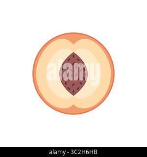 Strato di pesca vettoriale piatto con fossa. Colori tenui e caldi e stile pulito. Ideale per etichette di prodotti biologici, marchi alimentari, menu estivi e snack salutari Illustrazione Vettoriale