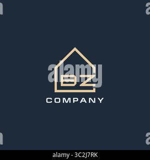 Lettera iniziale logo BZ Real Estate con semplici idee di design in stile tetto grafica vettoriale Illustrazione Vettoriale