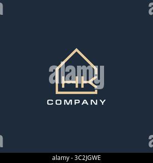 Lettera iniziale logo immobiliare HK con semplici idee di design in stile tetto grafica vettoriale Illustrazione Vettoriale