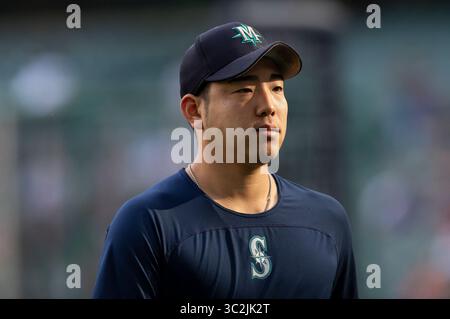 26 giugno 2019: Il lanciatore titolare dei Seattle Mariners Yusei Kikuchi n. 18 prima della partita di baseball della Major League tra i Milwaukee Brewers e i Seattle Mariners al Miller Park di Milwaukee, WISCONSIN. John Fisher/CSM(immagine di credito: &Copy; John Fisher/CSM tramite cavo ZUMA) Foto Stock