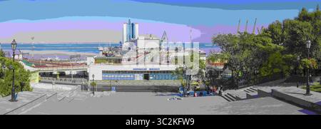 9 ottobre 2018 - Odessa, Ucraina, Europa dell'Est - Terminal passeggeri e Hotel Odessa a Odessa vista dal porto marittimo di Odessa dalla scalinata Potemkin, Odessa, Ucraina, Europa dell'Est (immagine di credito: © Andrey Nekrasov/ZUMA Wire) Foto Stock