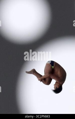 24 luglio 2019 - Gwangju, COREA DEL SUD - 24 luglio 2019-Gwangju, Corea del Sud-GUZMAN Sergio del Messico azione durante un 18° Campionato del mondo 2019 Gwangju High Dive maschile presso la Chosun University High Dive Competition Venue a Gwangju, Corea del Sud. (Immagine di credito: © Gwangju2019 Comitato organizzatore tramite ZUMA Wire) Foto Stock