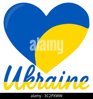 Illustrazione vettoriale di una bandiera Ucraina a forma di cuore con caratteri ucraini stilizzati in colori corrispondenti, creando un'atmosfera patriottica e visivamente accattivante Illustrazione Vettoriale