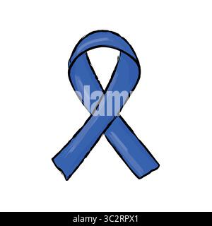Nastro blu in stile vettoriale disegnato a mano. Rappresenta la prevenzione degli abusi sui minori, la consapevolezza del bullismo, il cancro alla prostata e altro ancora. Ottimo per un Illustrazione Vettoriale