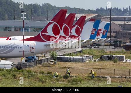 30 luglio 2019, Seattle, Washington, Stati Uniti: File di 737 aerei MAX non consegnati presso lo stabilimento Boeing Plant 2 il 30 luglio 2019. (Immagine di credito: © Seattle Aviation Images/ZUMA Wire) Foto Stock