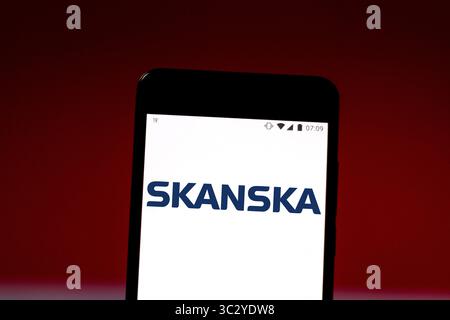 19 agosto 2019, GlÃ³Ria De Dourados, Mato grosso do sul, Brasile: In questa foto viene visualizzato il logo Skanska su uno smartphone. (Immagine di credito: © Rafael Henrique/SOPA Images via ZUMA Wire) Foto Stock
