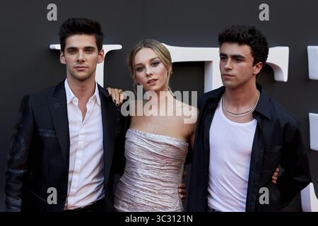 29 agosto 2019, Madrid, Spagna: Alvaro Rico, Ester Exposito e Itzan Escamilla partecipano alla prima ELITE al Callao City Lights di Madrid. (Immagine di credito: © Legan P. Mace/SOPA Images via ZUMA Wire) Foto Stock