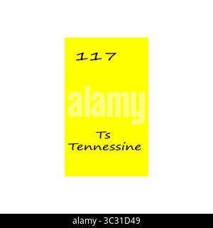 Illustrazione dell'elemento di sicurezza. Centodiciassette numeri. Simbolo chimico TS. Sfondo vettoriale giallo. Illustrazione Vettoriale