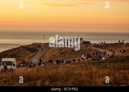 La fine delle terre al tramonto Foto Stock