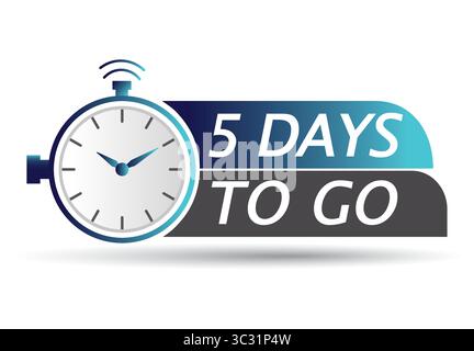 Mancano 5 giorni all'orologio. Badge offerta speciale. Progettazione Web. Tag di vendita, per banner webinar, evento live Illustrazione Vettoriale