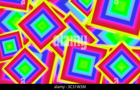 Illustrazione dei colori al neon pattern geometrico caotico dei quadri 3D. Foto Stock