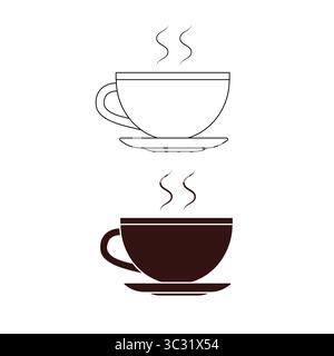Icona di contorno e silhouette di una tazza calda di Coffee Vector Illustrazione Vettoriale