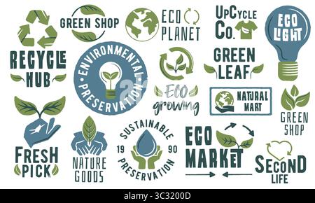 Set di logo Eco Green Illustrazione Vettoriale