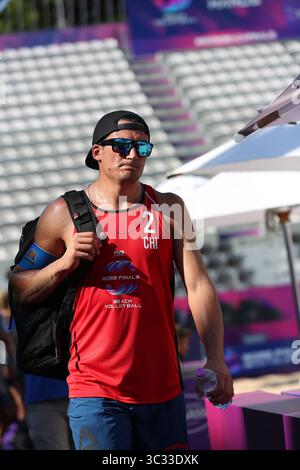4 settembre 2019, Roma, Lazio, Italia: BONIFAZI e MANNI per l'Italia in azione contro i fratelli GRIMALT per il Cile durante una partita di qualificazione del FIVB Beach Volley World Tour 2019 Finals al foro Italico di Roma (Credit Image: © Michael Chavet/ZUMA Wire) Foto Stock