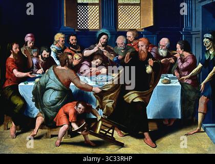 Ultima cena 1548 di Pieter Pourbus XVI secolo di Groeningemuseum, museo municipale, Bruges, Belgio, fiammingo, ( ultima cena apostolo, apostoli, ultima cena, Gesù ha condiviso con i suoi apostoli, Gerusalemme , b ) Foto Stock