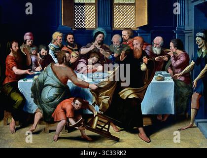 Ultima cena 1548 di Pieter Pourbus XVI secolo di Groeningemuseum, museo municipale, Bruges, Belgio, fiammingo, ( ultima cena apostolo, apostoli, ultima cena, Gesù ha condiviso con i suoi apostoli, Gerusalemme , b ) Foto Stock