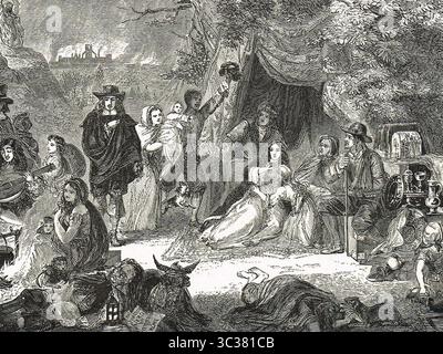 Scena a Highgate Fields durante il grande incendio di Londra, 1666 Foto Stock