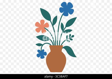 Illustrazione vaso floreale Flat Boho disposizione moderna floreale in stile Earth Tone Illustrazione Vettoriale
