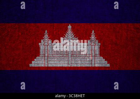 Bandiera della Cambogia sul muro di rilievo testurizzato, disegno politico Foto Stock