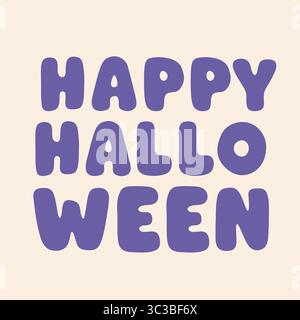 Poster quadrato di Halloween con audace testo di Halloween in viola su sfondo pastello. Design tipografico minimalista perfetto per i social media Illustrazione Vettoriale