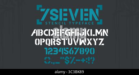 Cool Stencil Urban Street Art Graffiti alfabeto carattere digitale Typography Vector Illustration Illustrazione Vettoriale
