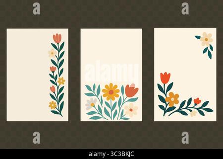 Cartoline con note floreali modificabili 3 modelli stampabili vuoti con decorazioni floreali di primavera per giornali e regali Illustrazione Vettoriale