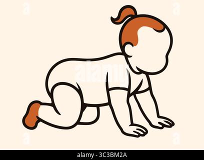 Crawling Baby Girl Line Art graziosa illustrazione minimalista Baby Milestone Illustrazione Vettoriale