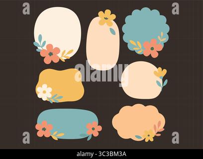 Set di clip per cornice per etichette floreali con etichette e forme decorative pastello Illustrazione Vettoriale