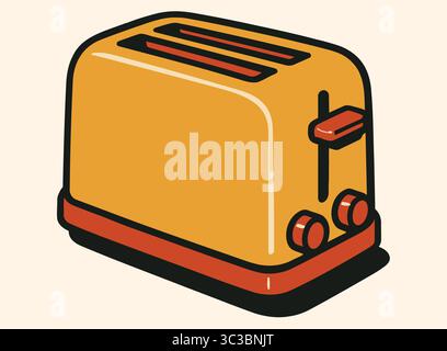 Illustrazione del tostapane in stile vintage giallo e rosso Illustrazione Vettoriale
