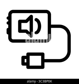 Icona della scheda audio del computer desktop. Componente hardware del PC. Stile contorno. 48x48 px Illustrazione Vettoriale