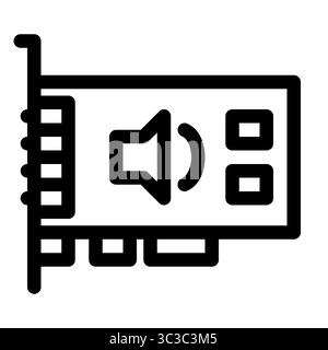 Icona della scheda audio del computer desktop. Componente hardware del PC. Stile contorno. 48x48 px Illustrazione Vettoriale