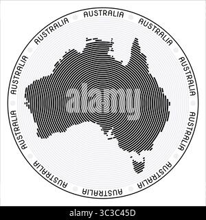 Design con logo rotondo Australia. Costruzione di anelli a forma di paese. L'Australia scrive in tutto il paese. Illustrazione vettoriale. Illustrazione Vettoriale