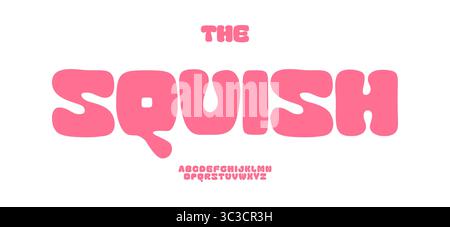 Carattere boho, logo quadrato arrotondato squishy, alfabeto tribel africano, succoso carattere cartoni animati, tipografia estiva morbida e curvata, tipografia vintage Illustrazione Vettoriale