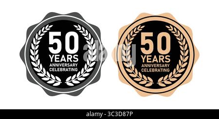 Icone del distintivo celebrazione dei 50 anni per il riconoscimento aziendale e della fedeltà Illustrazione Vettoriale