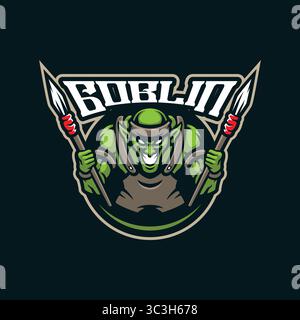 Design vettoriale con logo della mascotte Goblin e design moderno per la stampa di badge, emblemi e t shirt. Illustrazione di goblin arrabbiato. Illustrazione Vettoriale