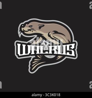 Design con logo della mascotte Walrus e design moderno per la stampa di badge, stemmi e t shirt. Illustrazione Walrus per la squadra sportiva. Illustrazione Vettoriale