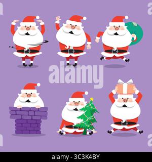 Design della mascotte di Babbo Natale. Pacchetto vettoriale di Babbo Natale. Illustrazione Vettoriale