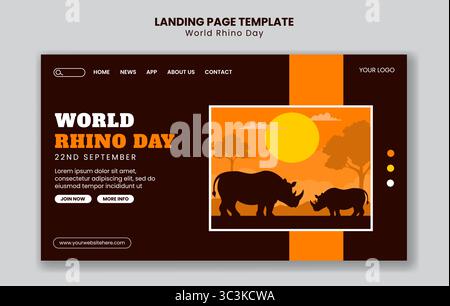Progettazione di modelli di fumetti piatti per la pagina di destinazione dei social media della giornata mondiale del rinoceronte Illustrazione Vettoriale