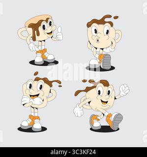 Design della mascotte di caffè. Carino pacchetto vettoriale di caffè. Illustrazione Vettoriale