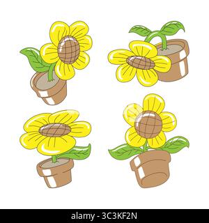 Design della mascotte floreale. Confezione vettoriale per fiori. Illustrazione Vettoriale