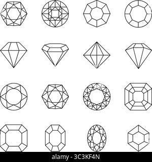 Icone gioiello e gemma impostate. Set forma a rombo Illustrazione Vettoriale
