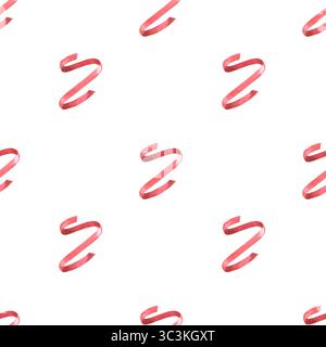 Nastro rosso sospeso verticalmente senza cuciture. Illustrazione ad acquerello dipinta a mano isolata su sfondo bianco per feste, feste e compleanni Foto Stock