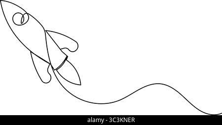Icona di lancio del razzo in una linea continua stile minimalista isolato su sfondo bianco Illustrazione Vettoriale