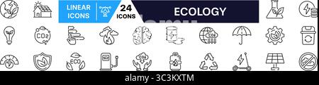 Set di icone ecologiche. Stile lineare. Set icone ecocompatibili. Illustrazione Vettoriale