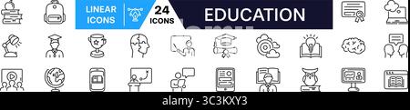 Set di icone Education. Icona lineare della scienza. Illustrazione Vettoriale